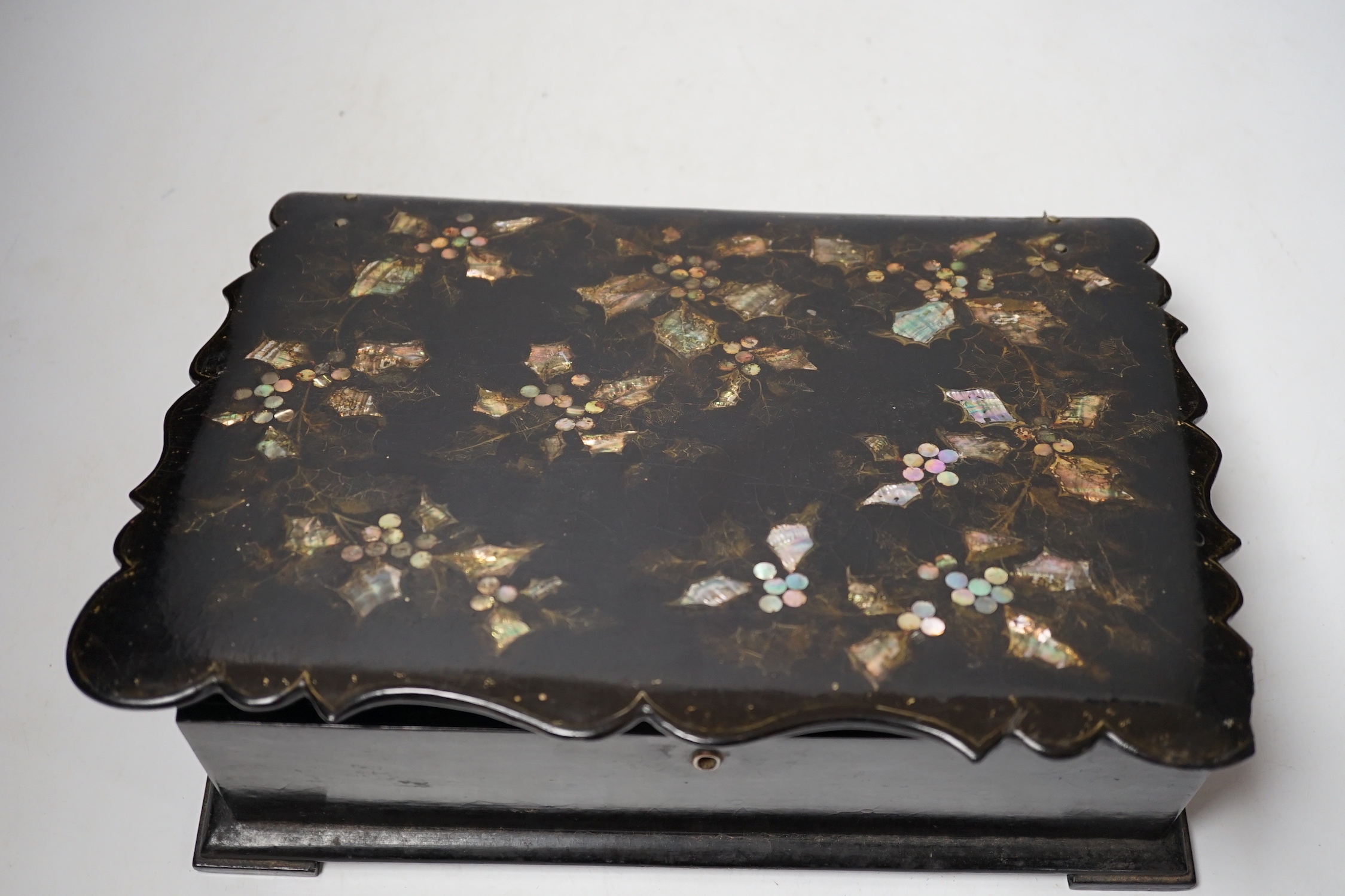 A Victorian papier maché writing slope, 31cm wide